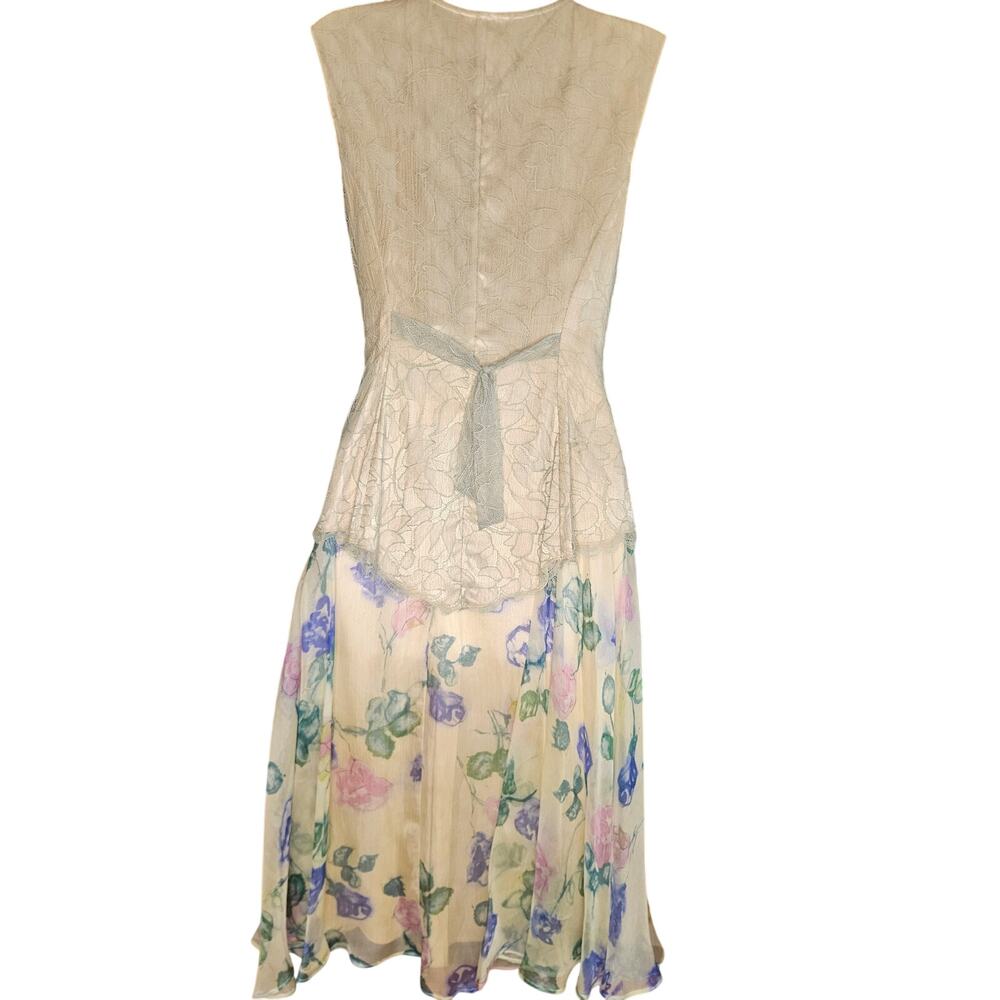 Holly Harp Pale Yellow Floral Two Piece Dress Sz S Vintage Pastel Silk Chiffon - Picture 6 of 11